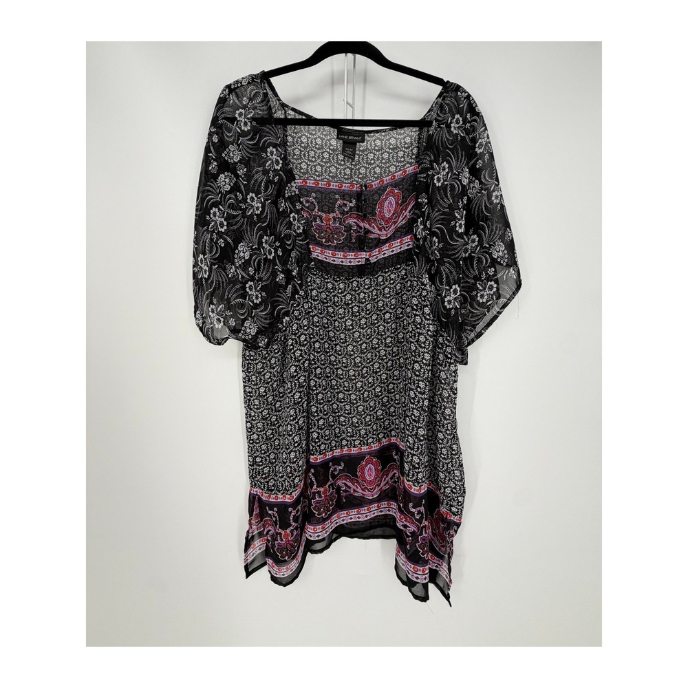 Lane Bryant Tunic Top Womens 22/24 Black Floral Paisley Boho Whimsigoth Witchy